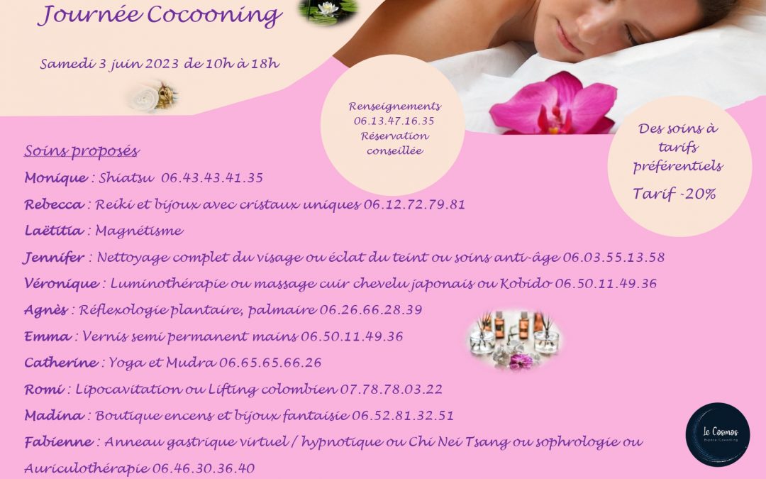 Journée Cocooning le samedi 3 juin 2023 de 10h à 18h